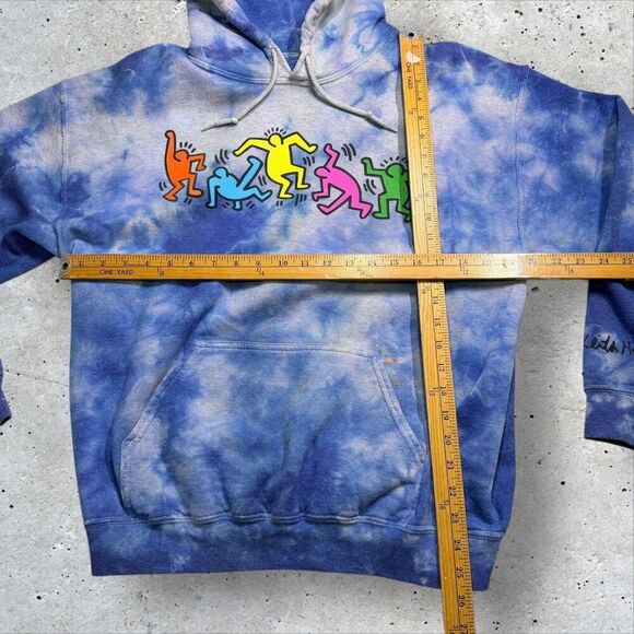 Keith Haring x Ripple Junction Tie Dye Hoodie Medium Dancing Figures Blue Sz M - Picture 8 of 8